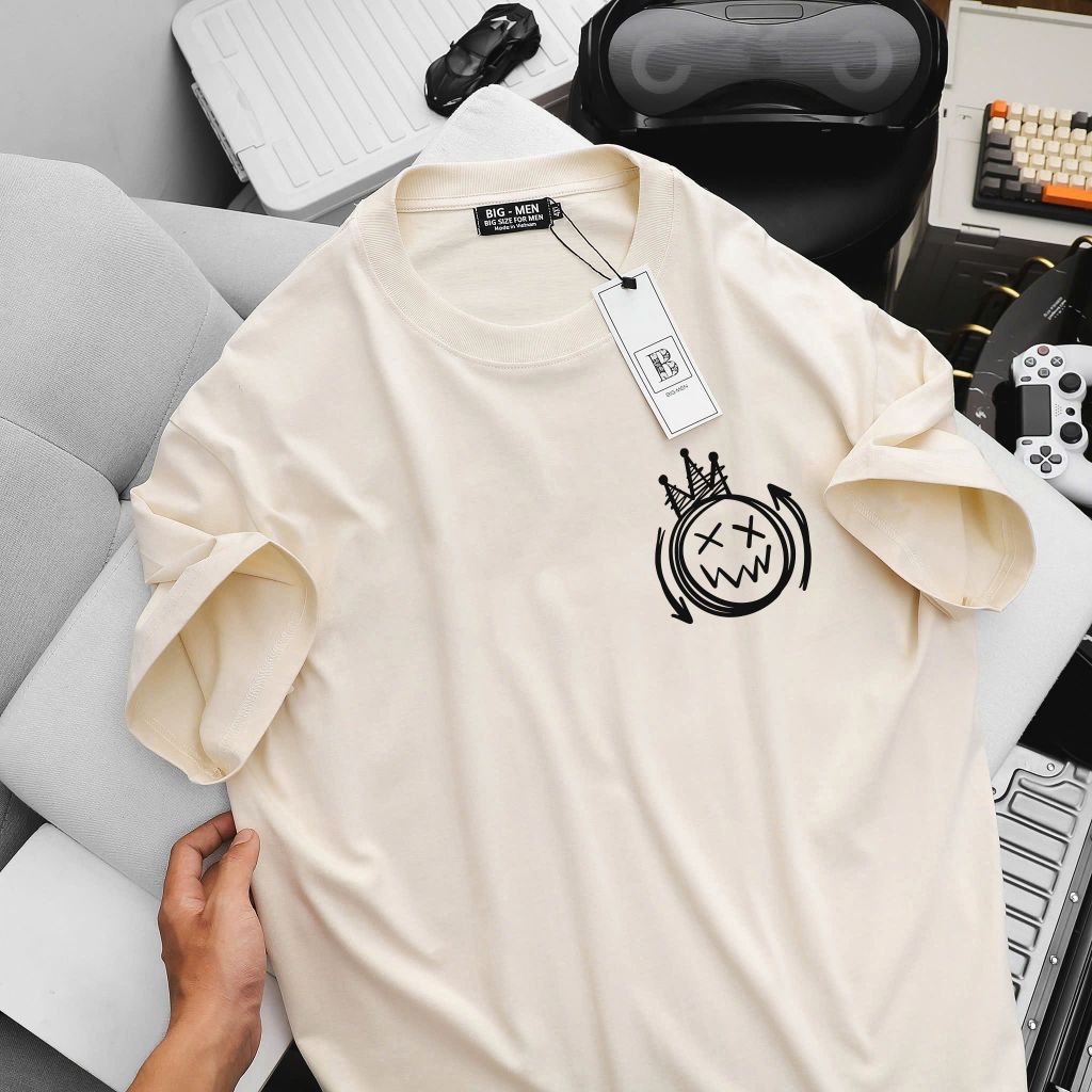 [Big Men] - Áo thun chất vải cotton màu kem in hình Movil hai mặt độc lạ bigsize nam 85- 135 kg