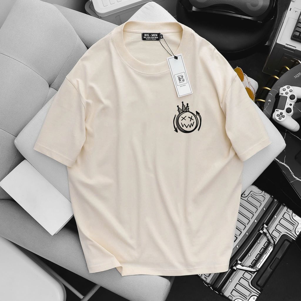 [Big Men] - Áo thun chất vải cotton màu kem in hình Movil hai mặt độc lạ bigsize nam 85- 135 kg