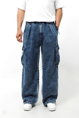 [Big Men] Quần jean dài màu xanh wash lưng thun túi hộp form nhỏ thời trang bigsize nam 70- 100 kg