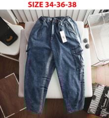 [Big Men] Quần jean dài màu xanh wash lưng thun túi hộp form nhỏ thời trang bigsize nam 70- 100 kg