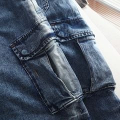 [Big Men] Quần jean dài màu xanh wash lưng thun túi hộp form nhỏ thời trang bigsize nam 70- 100 kg