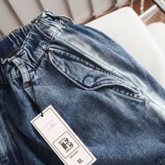 [Big Men] Quần jean dài màu xanh wash lưng thun túi hộp form nhỏ thời trang bigsize nam 70- 100 kg