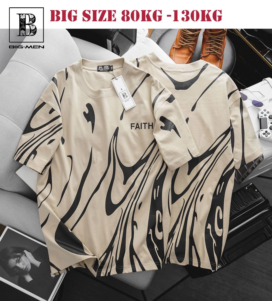 Áo thun cotton phối chữ FAITH thời trang bigsize nam