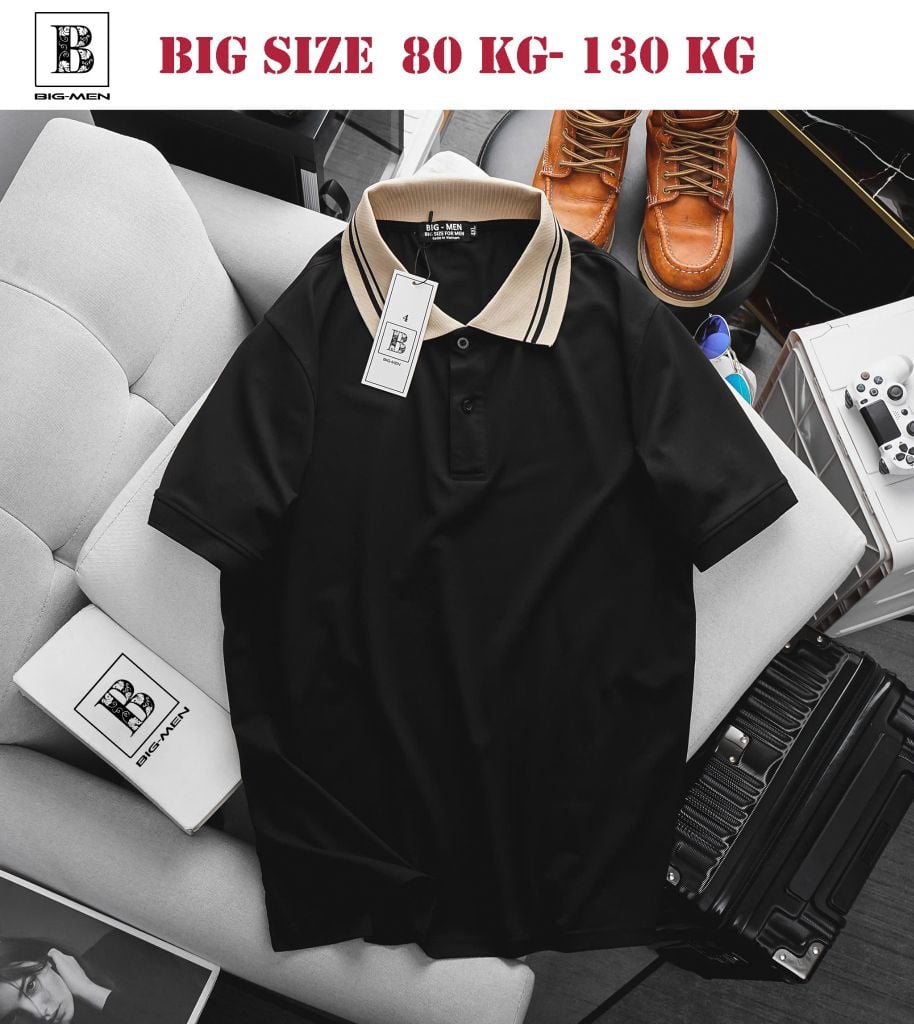 Áo thun polo cổ be viền thời trang bigsize nam 85-135kg