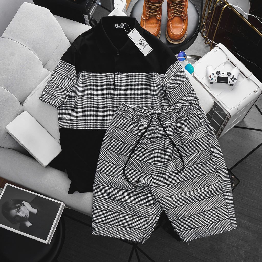 Set bộ polo chất vải umi phói caro thời trang bigsize nam 85- 130 kg