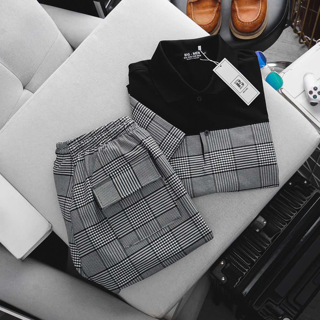 Set bộ polo chất vải umi phói caro thời trang bigsize nam 85- 130 kg