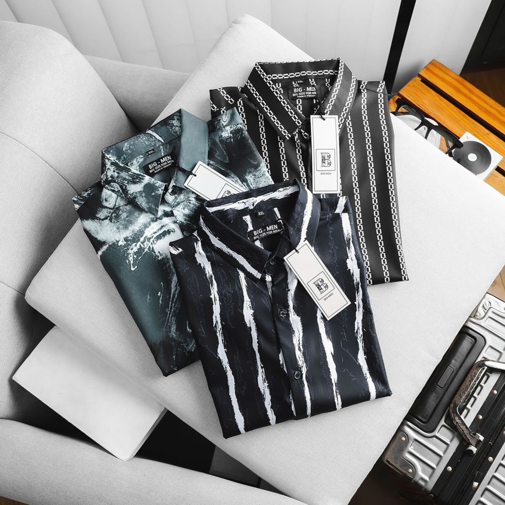 [bigsizemen] Áo sơ mi tay ngắn họa tiết bigsize nam cỡ đại 140kg