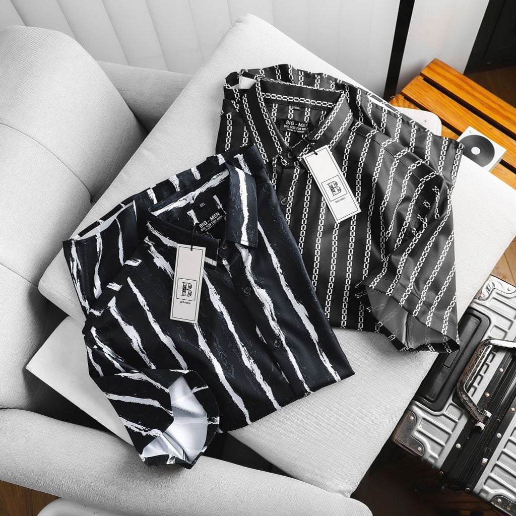 [bigsizemen] Áo sơ mi tay ngắn họa tiết bigsize nam cỡ đại 140kg