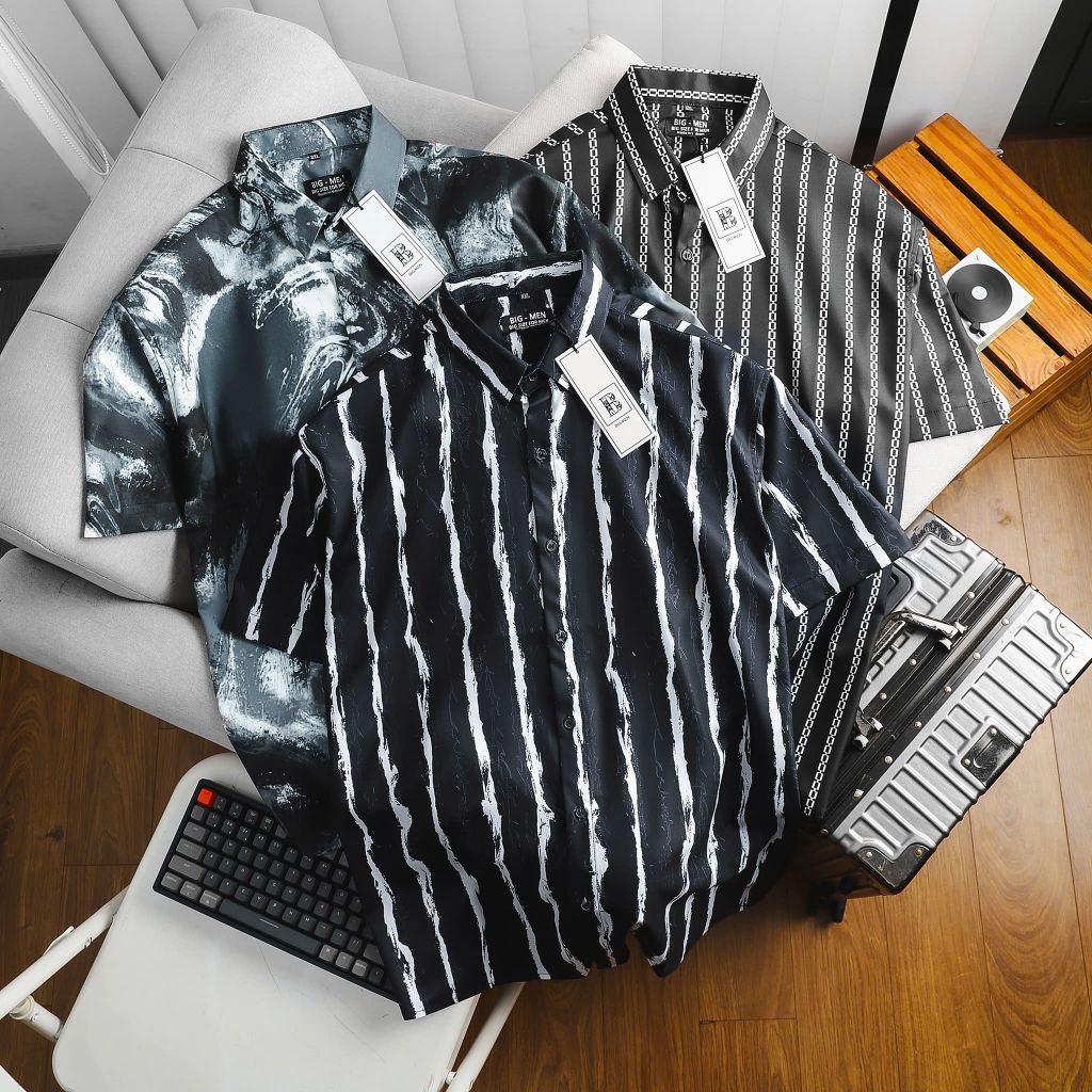 [bigsizemen] Áo sơ mi tay ngắn họa tiết bigsize nam cỡ đại 140kg