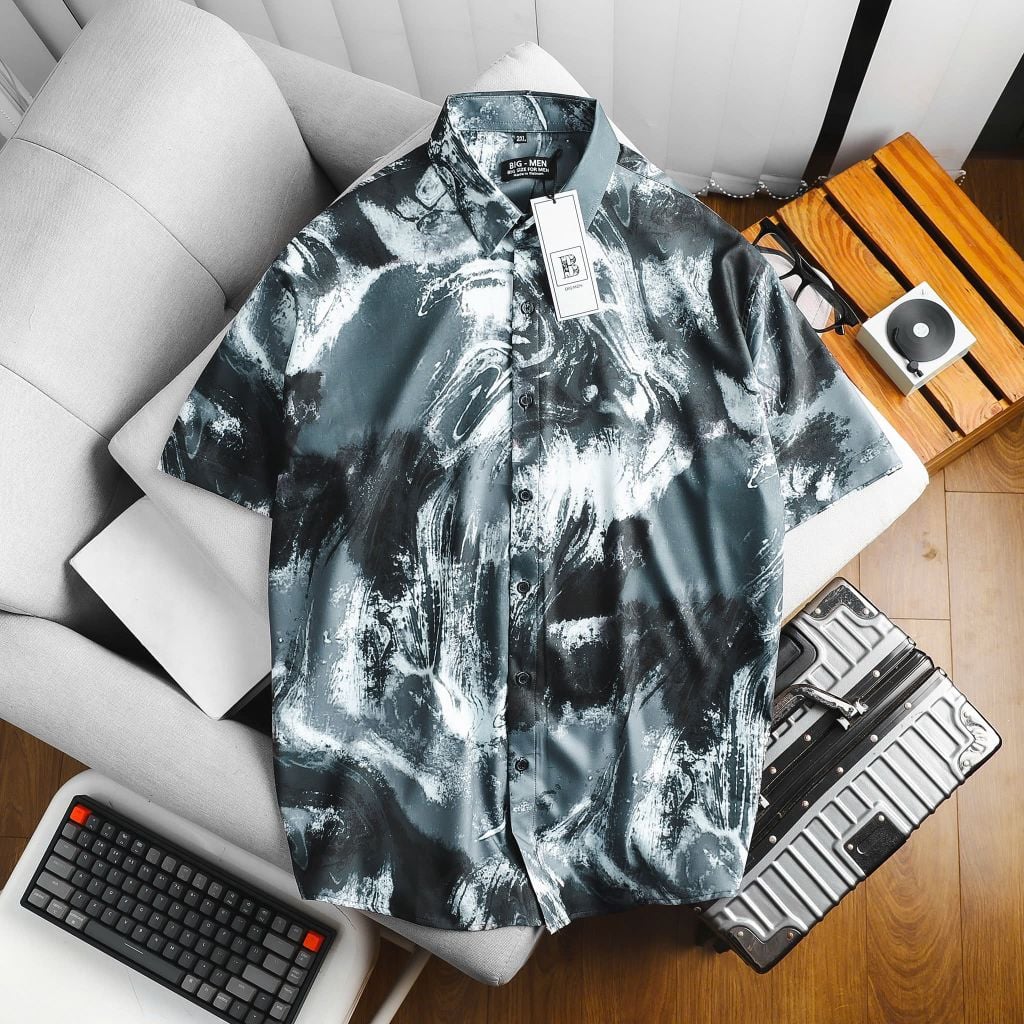 [bigsizemen] Áo sơ mi tay ngắn họa tiết bigsize nam cỡ đại 140kg