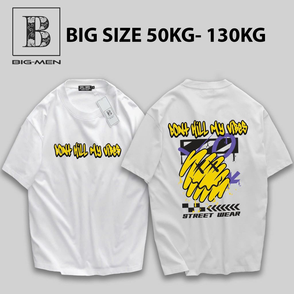 [ Big Men] Áo thun cotton màu trắng in mặt cười My Vibes thời trang bigsize nam 55- 135 kg.