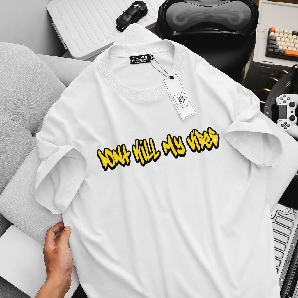 [ Big Men] Áo thun cotton màu trắng in mặt cười My Vibes thời trang bigsize nam 55- 135 kg.