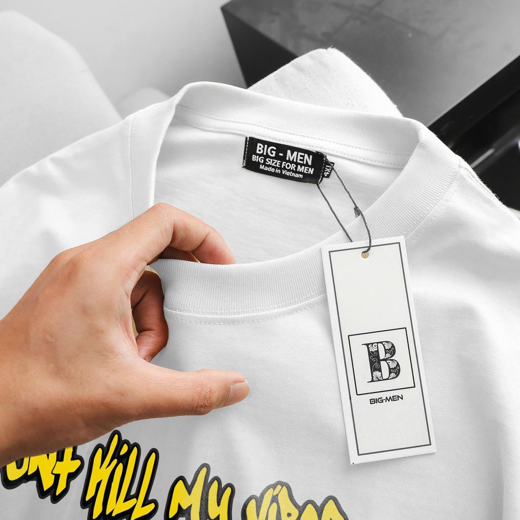 [ Big Men] Áo thun cotton màu trắng in mặt cười My Vibes thời trang bigsize nam 55- 135 kg.