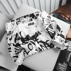 [ Big Men] Áo thun cotton họa tiết in lụa toàn phối chữ trắng 85- 135 kg_ Love