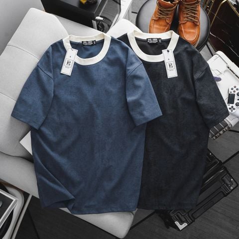 [ Big Men] Áo thun chất vải denim co giãn phối cổ thời trang bigsize nam 85- 135 kg