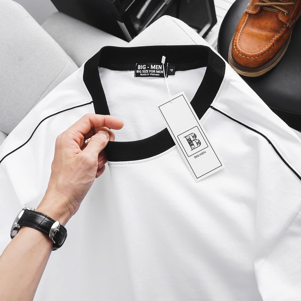 [ Big Men] Áo thun chất vải cotton phối sọc vai thời trang bigsize nam 85- 135 kg