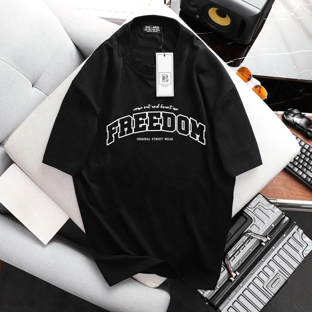 [ Big Men] Set bộ quần áo cotton đồng bộ in Freedom thời trang bigsize nam 85- 135 kg