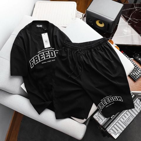 [ Big Men] Set bộ quần áo cotton đồng bộ in Freedom thời trang bigsize nam 85- 135 kg