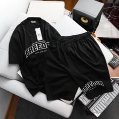 [ Big Men] Set bộ quần áo cotton đồng bộ in Freedom thời trang bigsize nam 85- 135 kg
