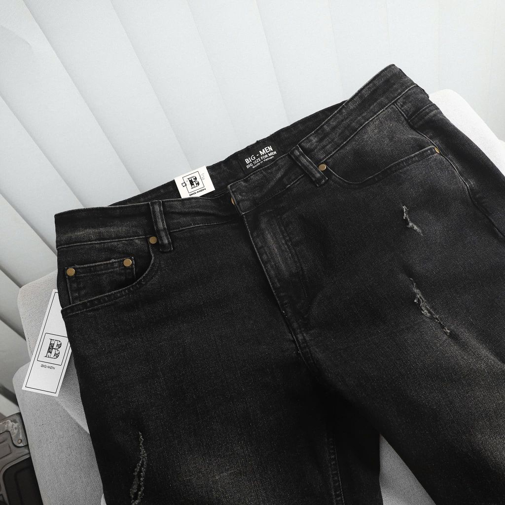 [ Big Men] Quần jean dài đen wash rách nhẹ thời trang cá tính bigsize nam 80- 130 kg_ mã 395