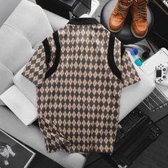 [ Big Men] Áo thun polo chất vải umi họa tiết hình thoi nâu phối sọc thời trang bigsize nam 85- 135 kg