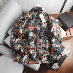 [Big Men] Áo khoác sơ mi chất vải jean gấm họa tiết 3D cá tính< 135 kg