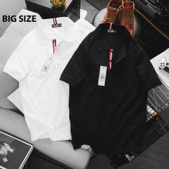 Big Men - Áo thun polo cá sấu cotton phối sọc cổ quốc dân form big size 85-130kg