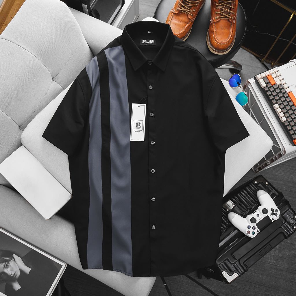 [Big Men] Áo sơ mi tay ngắn chất vải mango 2 sọc to lịch lãm thời trang bigsize nam 80- 130 kg