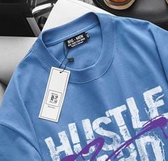 [ Big Men] Áo thun cotton in Hustle Hard thời trang cá tính bigsize nam 85-135 kg