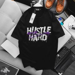 [ Big Men] Áo thun cotton in Hustle Hard thời trang cá tính bigsize nam 85-135 kg