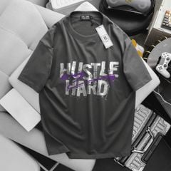 [ Big Men] Áo thun cotton in Hustle Hard thời trang cá tính bigsize nam 85-135 kg