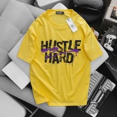[ Big Men] Áo thun cotton in Hustle Hard thời trang cá tính bigsize nam 85-135 kg