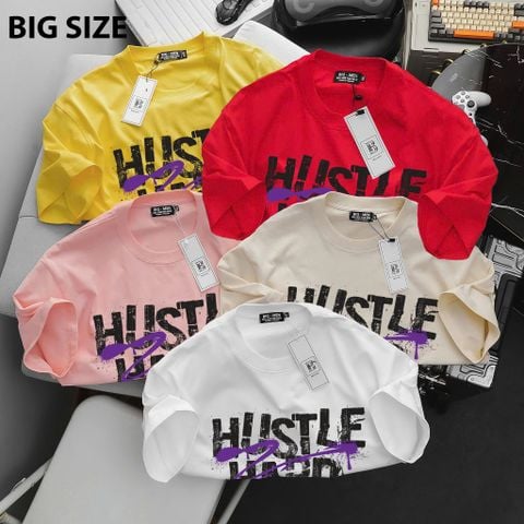 [ Big Men] Áo thun cotton in Hustle Hard thời trang cá tính bigsize nam 85-135 kg