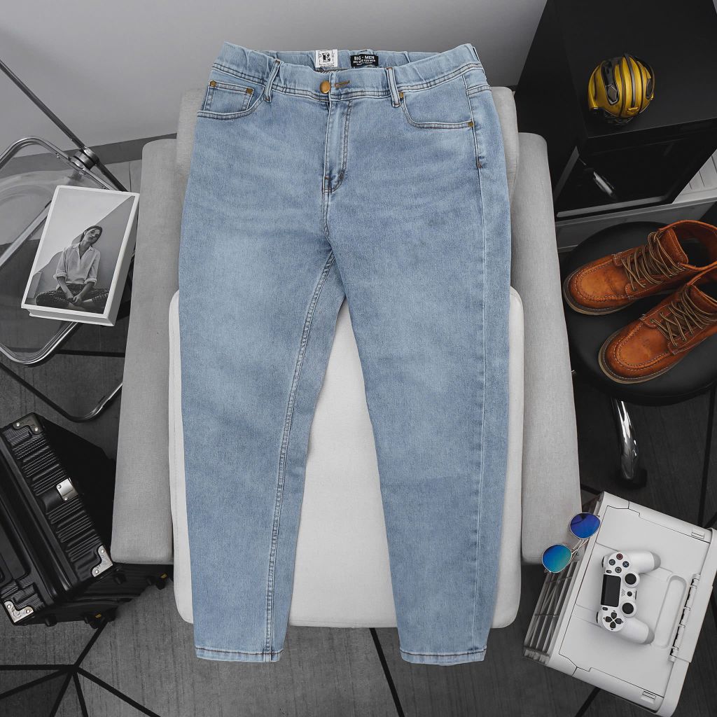 Quần jean nam bigsize màu xanh nhạt form ống đứng size 80 - 130kg