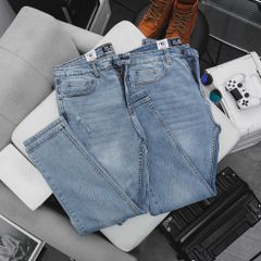 Quần jean dài tông xanh nhạt trơn và phối rách thời trang bigsize nam 80- 130 kg_ Mã 479