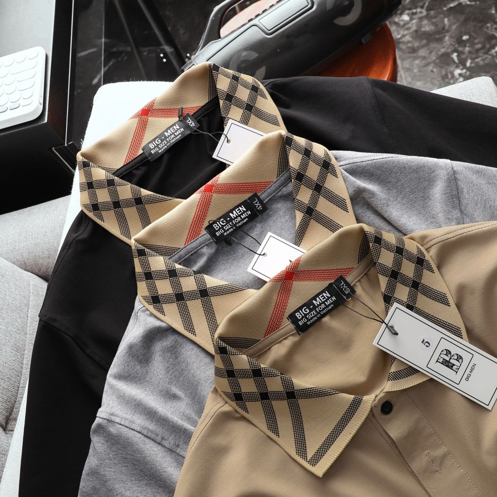 Áo thun polo chất vải cotton phối cổ đơn giản, basic bigsize nam< 135 kg