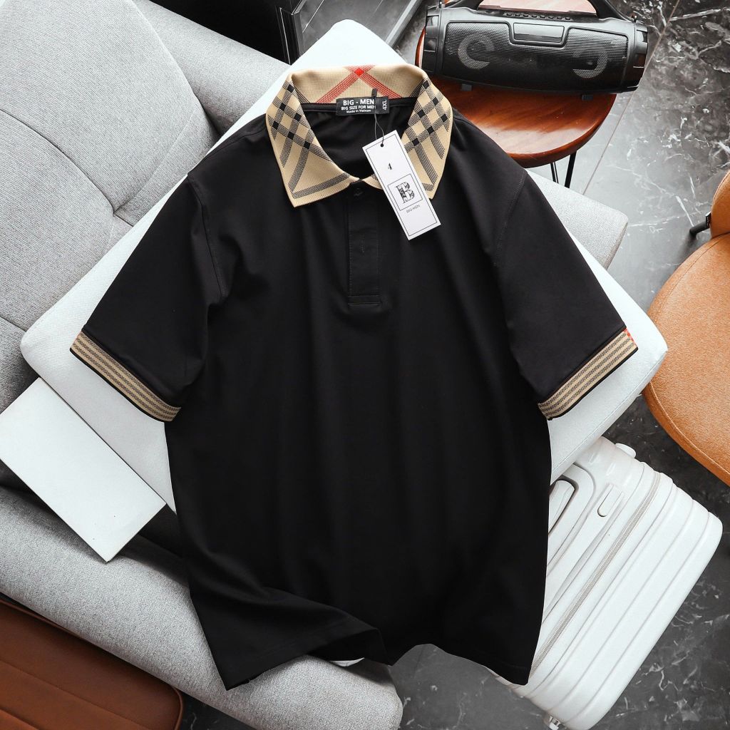Áo thun polo chất vải cotton phối cổ đơn giản, basic bigsize nam< 135 kg