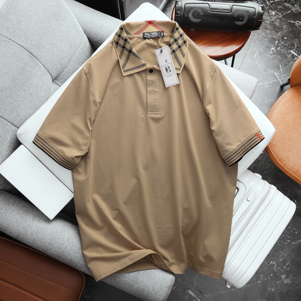 Áo thun polo chất vải cotton phối cổ đơn giản, basic bigsize nam< 135 kg
