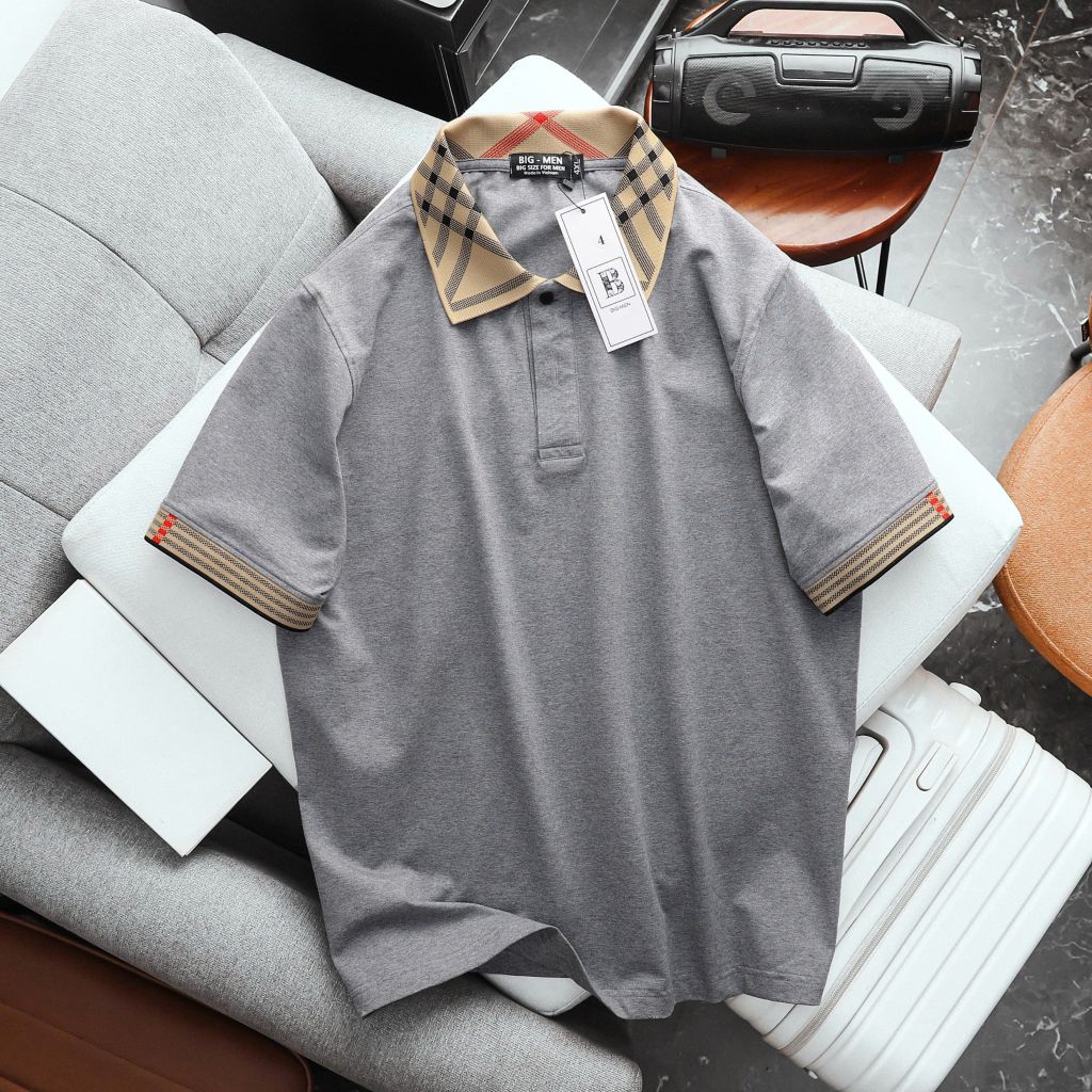 Áo thun polo chất vải cotton phối cổ đơn giản, basic bigsize nam< 135 kg