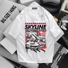 [Big Men] Áo thun cotton màu trắng in SKYLINE cá tính thời trang bigsize nam <135 kg