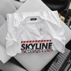 [Big Men] Áo thun cotton màu trắng in SKYLINE cá tính thời trang bigsize nam <135 kg