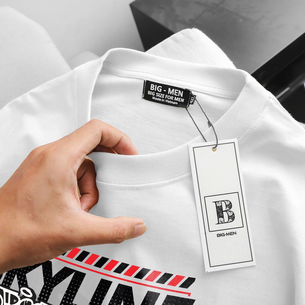 [Big Men] Áo thun cotton màu trắng in SKYLINE cá tính thời trang bigsize nam <135 kg