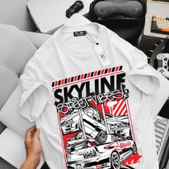 [Big Men] Áo thun cotton màu trắng in SKYLINE cá tính thời trang bigsize nam <135 kg