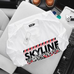 [Big Men] Áo thun cotton màu trắng in SKYLINE cá tính thời trang bigsize nam <135 kg