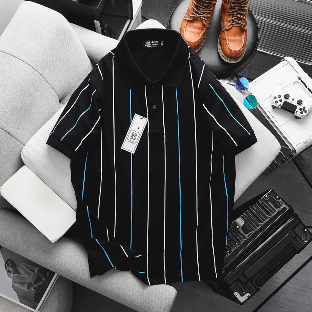 Áo thun polo cotton phối sọc dọc thời trang bigsize nam< 135 kg