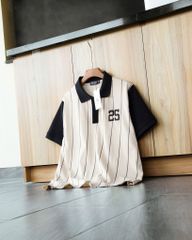 Áo thun polo cotton thêu số 25 phối sọc dọc thời trang bigsize nam< 135 kg