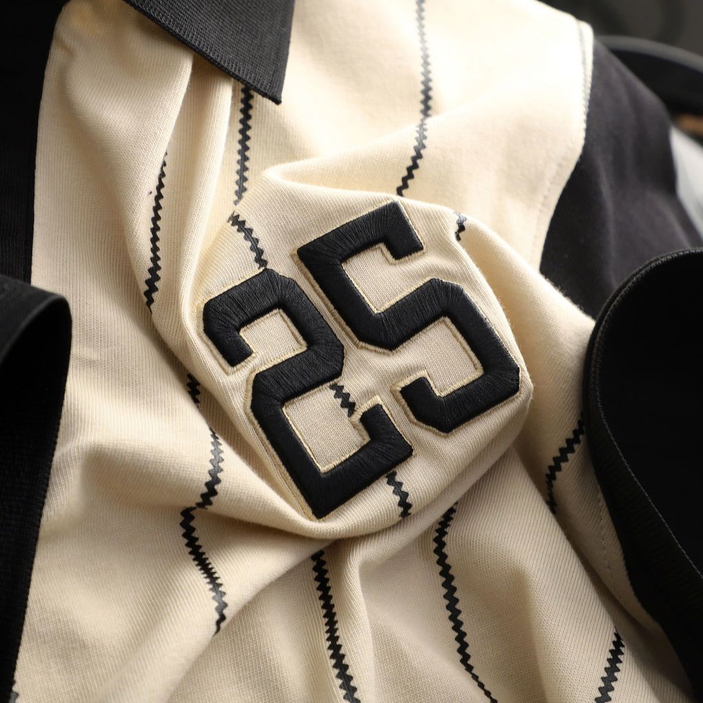 Áo thun polo cotton thêu số 25 phối sọc dọc thời trang bigsize nam< 135 kg