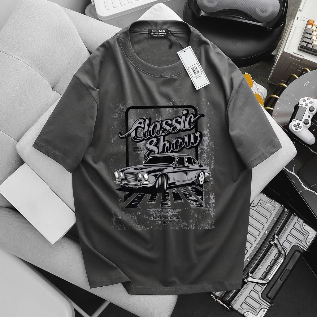 [ Big Men] Áo thun cotton in hình xe CLASSIC SHOW thời trang bigsize nam 85- 135 kg