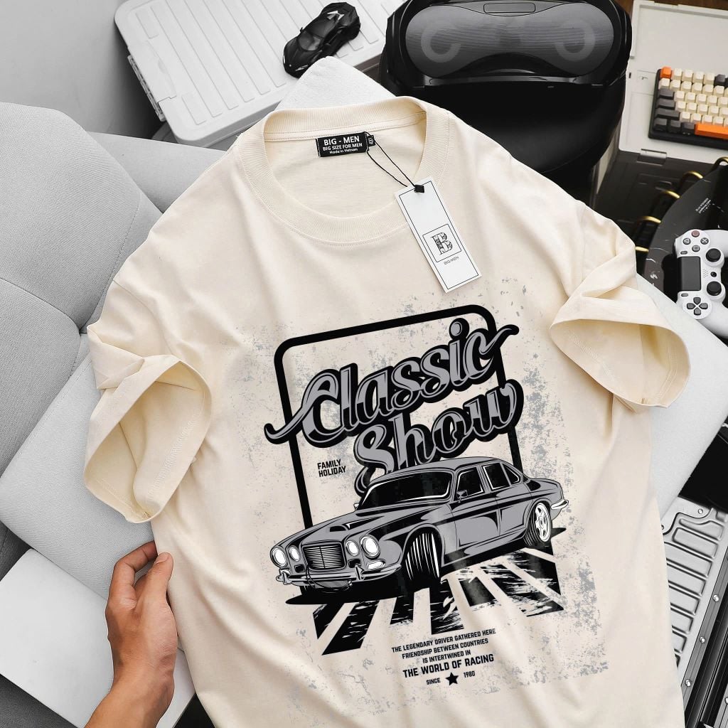 [ Big Men] Áo thun cotton in hình xe CLASSIC SHOW thời trang bigsize nam 85- 135 kg