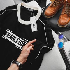 [ Big Men] Áo thun cotton phối sọc viền sọc tay in Fearless thời trang bigsize nam 85- 135 kg